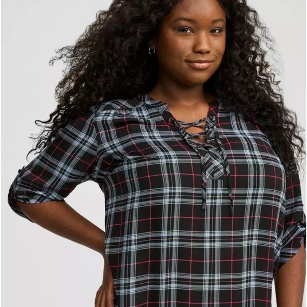 Harper Plaid Lace-Up Tunic Top
